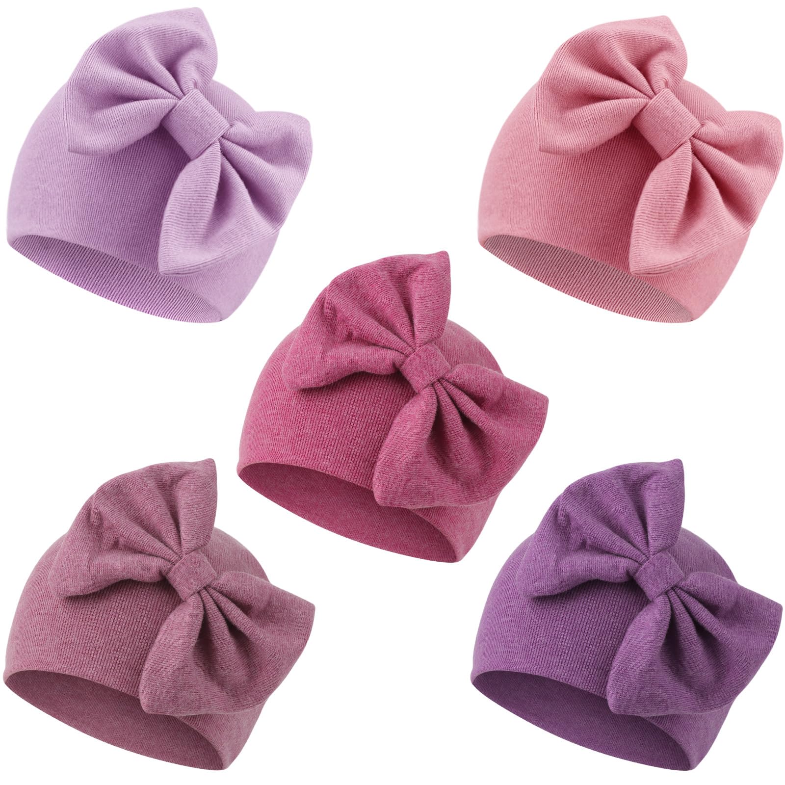 AQOKKA Newborn Baby Girl Hats with Bow Cotton Toddler Infant Beanie Cap Newborn Hospital Hats for Baby Girl Kid 0-24 Months