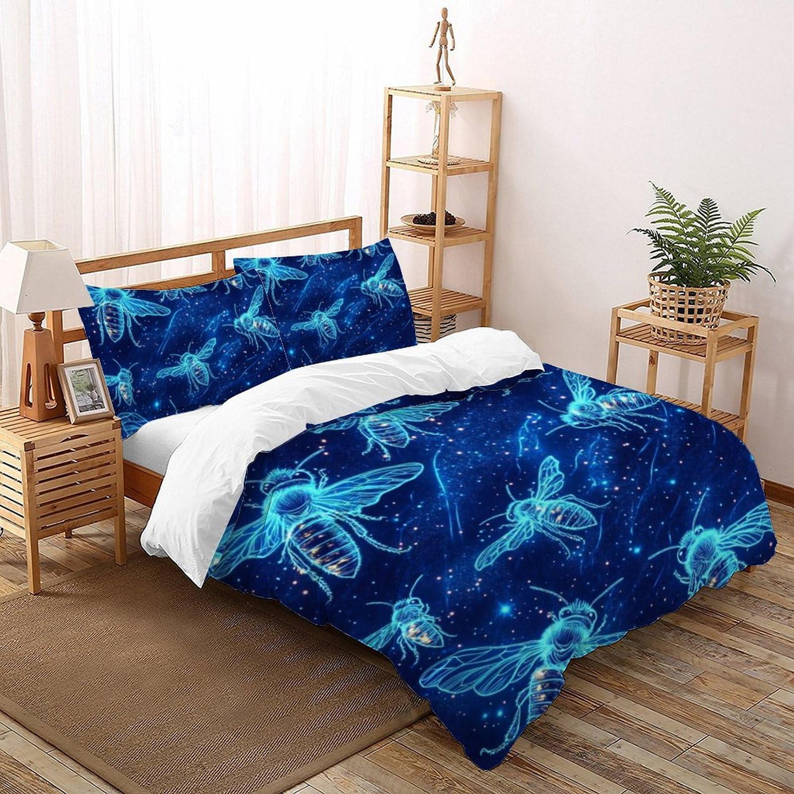 Housse de couette abeille 3D sans repassage en microfibre douce avec zip solide pour enfant