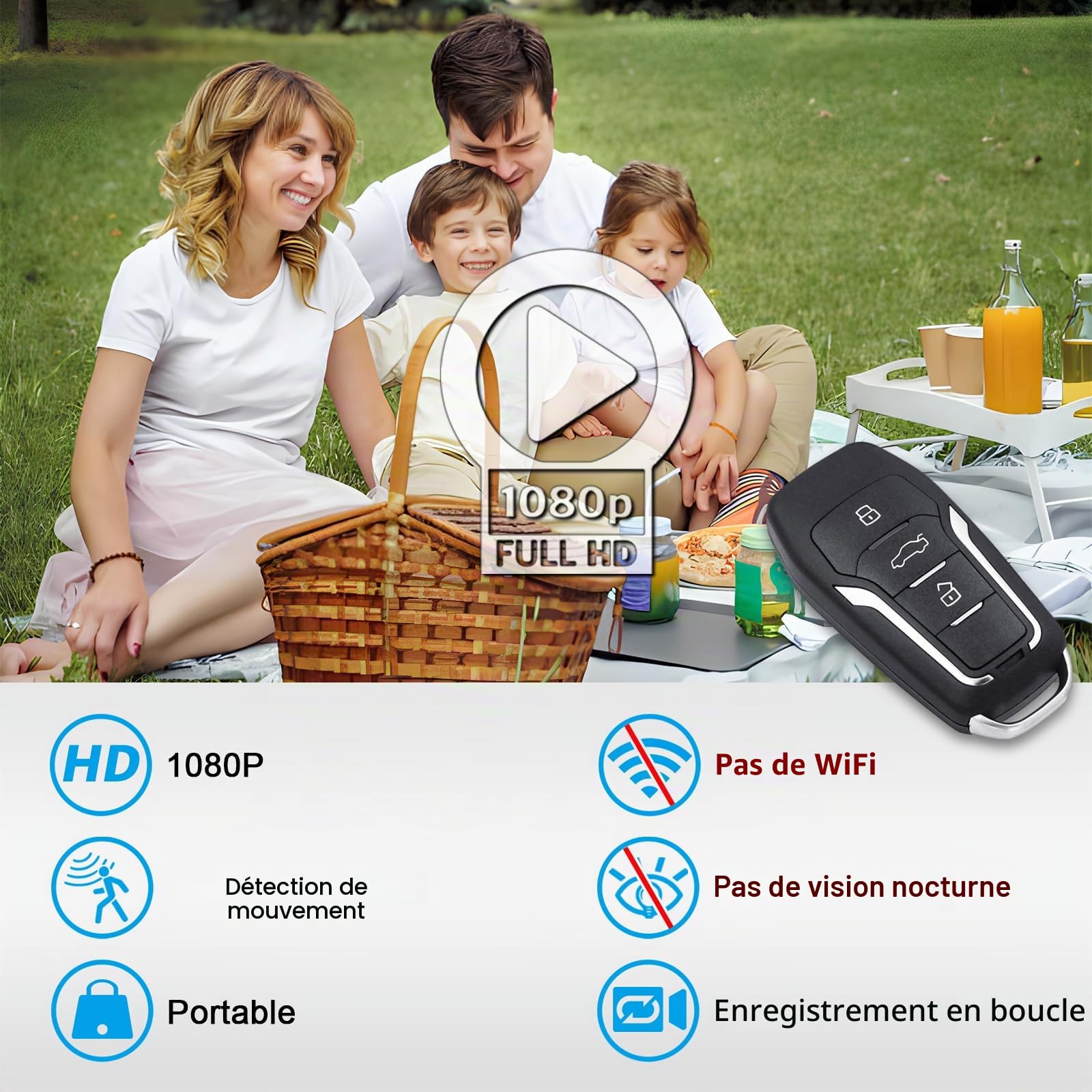 HGYGHO 64GB Mini Caméra Clé de Voiture, Petite Caméra Vidéo HD 1080P Portable Mini Caméras de Surveillance, Miniature Caméra de Sécurité avec Détection de Mouvement pour la Maison et Le Bureau