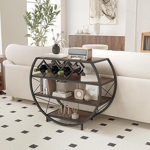 Miniatura 3 de Demilune - Mesa de consola industrial con estante de almacenamiento abierto de 4 niveles, mesa de sofá de Navidad de madera y metal con estante para