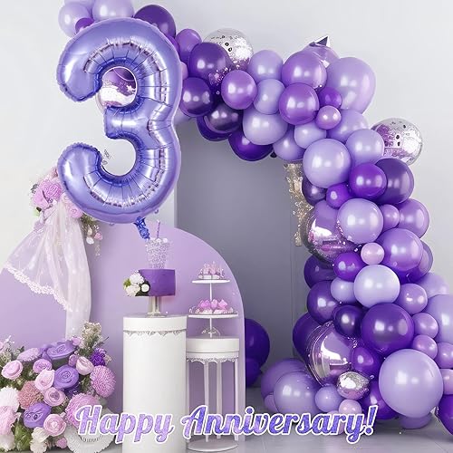 Miniatura 6 de Globo morado del número 3 de 40 pulgadas, globos grandes de aluminio con número de helio, globos gigantes de Mylar número 3 para cumpleaños de 3