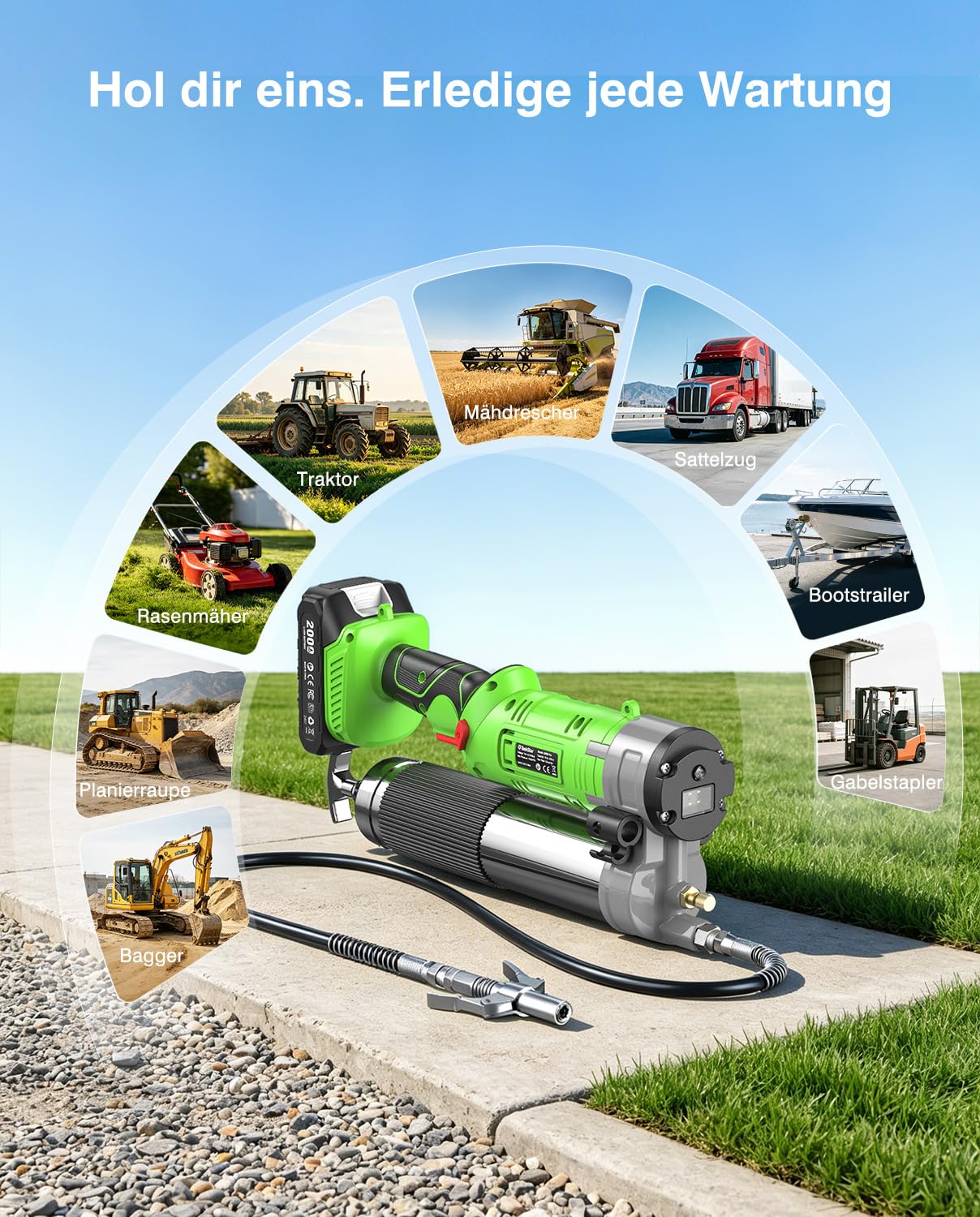TaskStar Akku-Fettpresse 12000PSI, 2-in-1-Elektrisch-Fettpressen-Set mit 2 Akkus, 120cm-Schlauch, Schnellkupplung, 90° A, LED-Licht, für Heimwerker, Industrie und Landwirtschaft