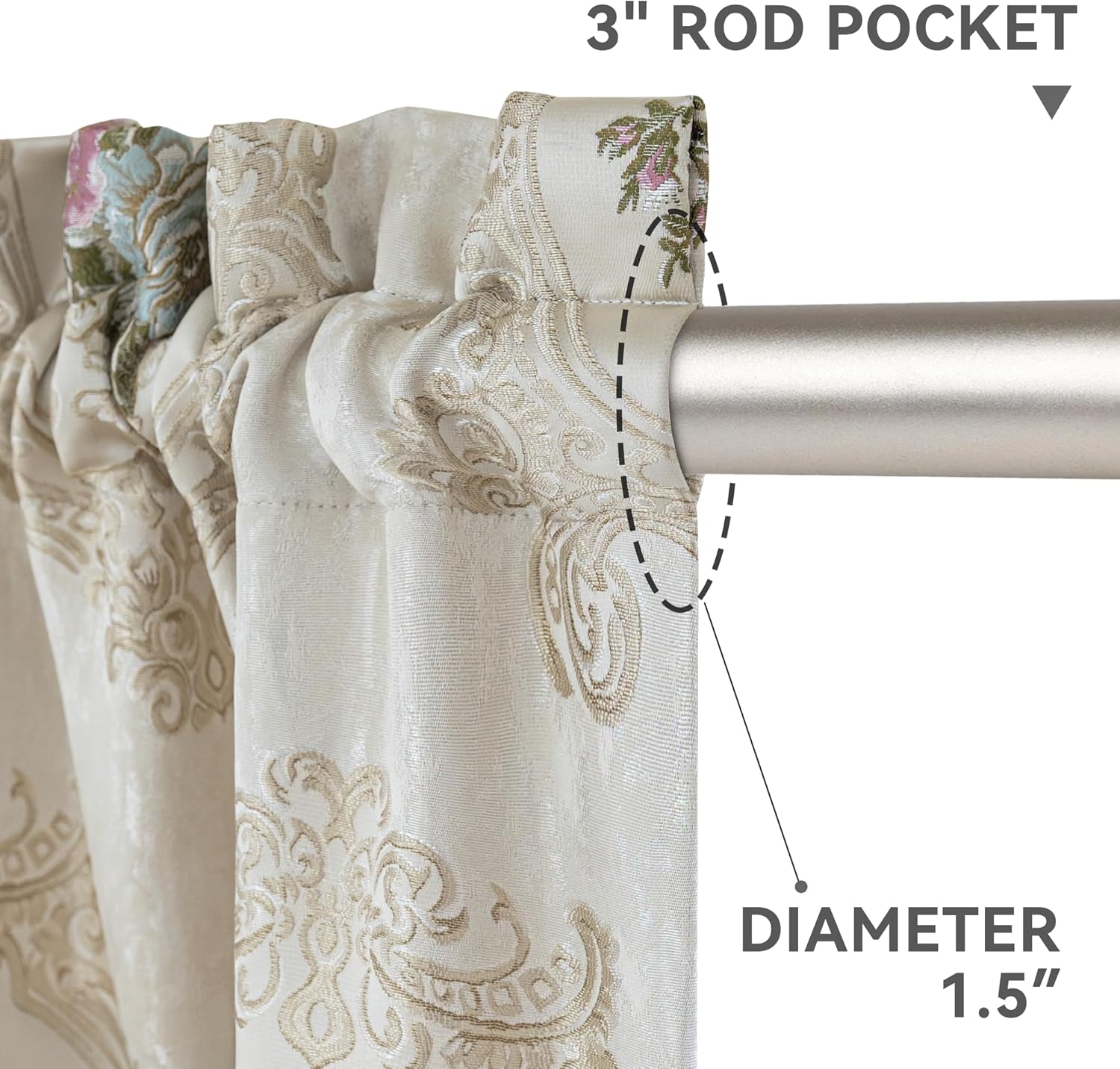 Loom and Mill Luxury Jacquard Curtains for Bedroom Living Room, Pearly Beige Floral Damask Curtains 2 Panels with Tiebacks, Elegant Window Curtain for Banquet Party Decor(52”Wx96”L, 2 Panels)