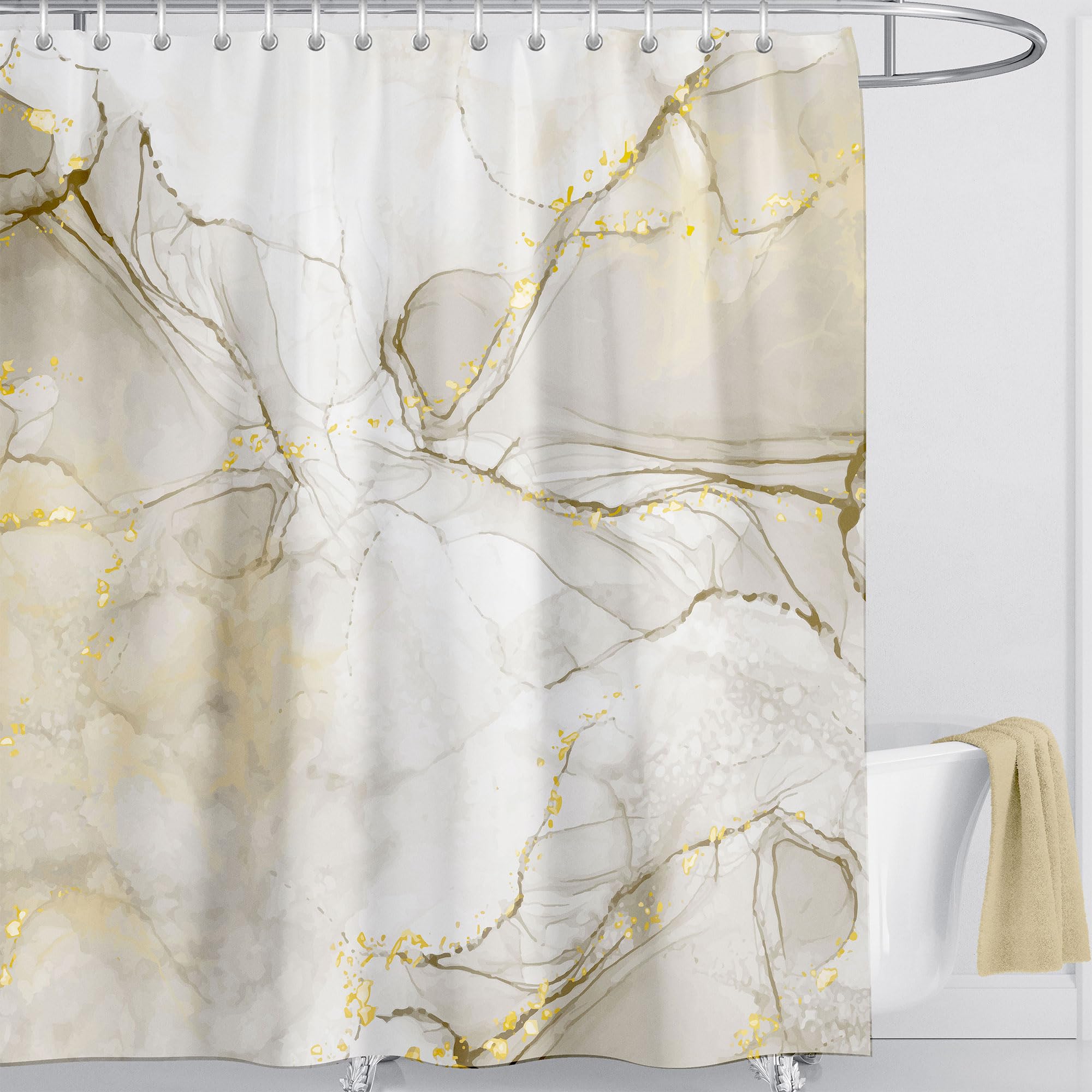 LIVETTY White Marble Shower Curtain 180x180cm Drop Abstract Shower Curtains with 12 Hooks Fabric Bath Curtain Washable Quick-Drying