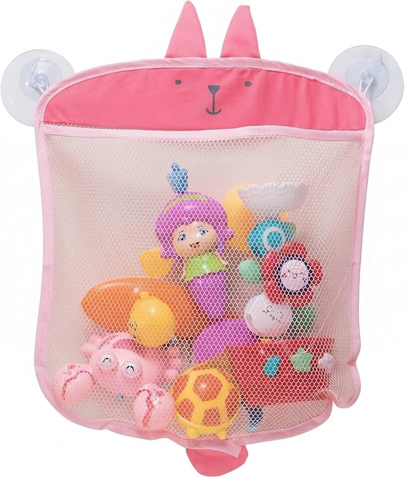 Organizador Multiuso Infantil de Brinquedos com Ventosa para Banheiro e Quarto – Prático, Dobrável e Ideal para Hora do Banho (Rosa (Coelho))