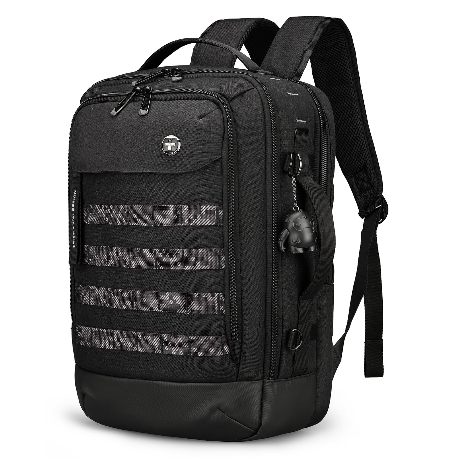 Swissdigital Design Travel Backpack with USB Charging Port, Laptop Backpack with RFID Pockets, Work Backpack Large Capacity Fits 15.6 inches Laptops for Men Women, Black | SD1647-01