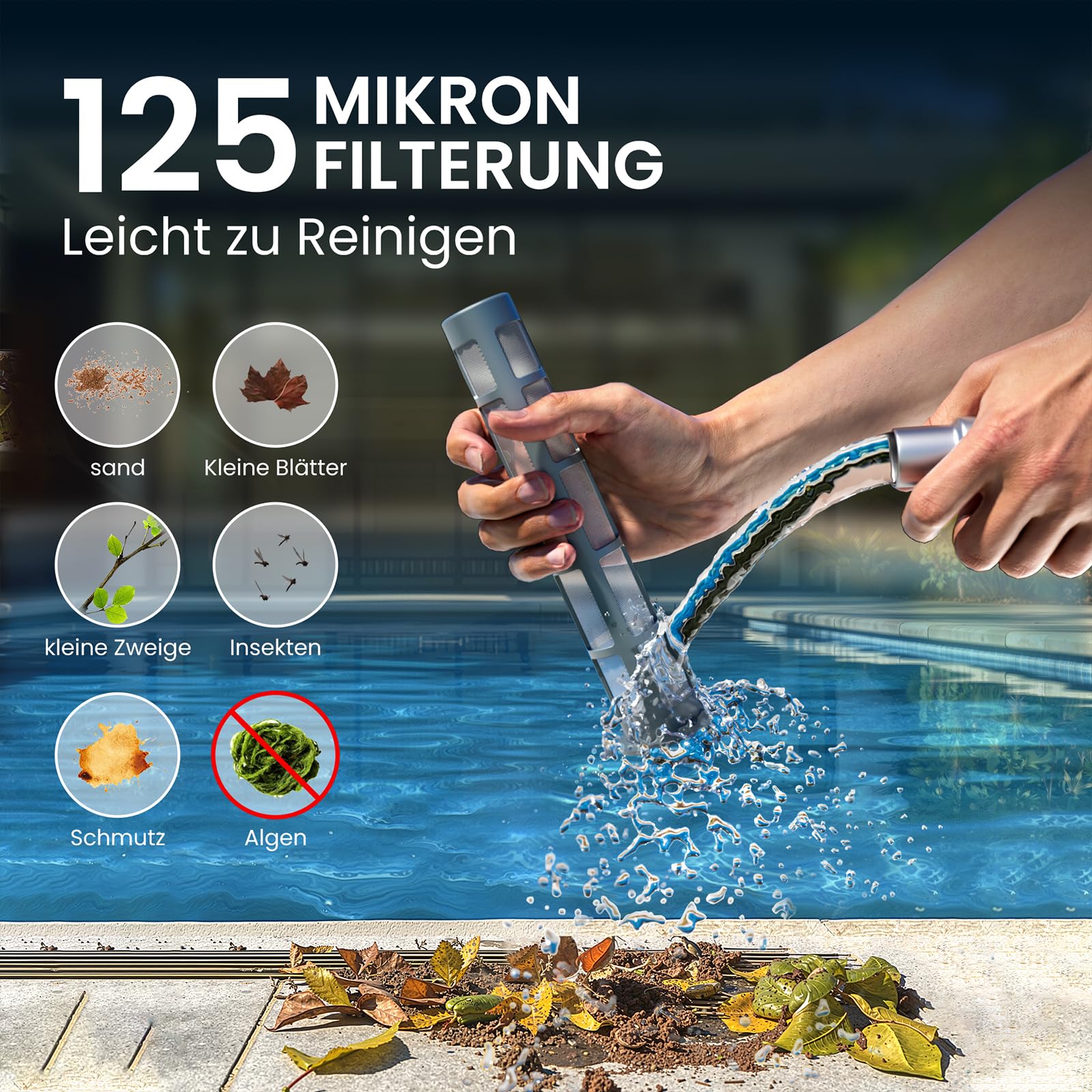 Poolsauger Akku Handsauger Whirlpool Sauger Kabelloser Pool Sauger, Tragbarer Spa-Staubsauger,160 cm Teleskopstange, Poolreiniger Ideal für Spas, Aufstellpool & Unterflur-Schwimmbecken