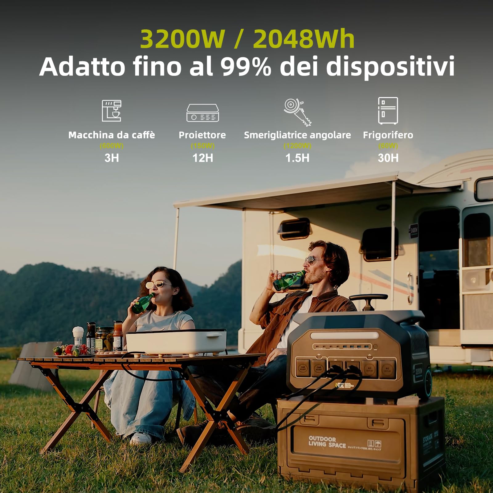 IEE 3200W (6400W Peak) Tragbare Powerstation P3200, 2048Wh Solargenerator mit LiFePO4 Akku, 0–80% in 45 Min.Laden, APP, 16 Anschlüsse, USV, Portable Power Station für Camping, Wohnmobile, Notstrom