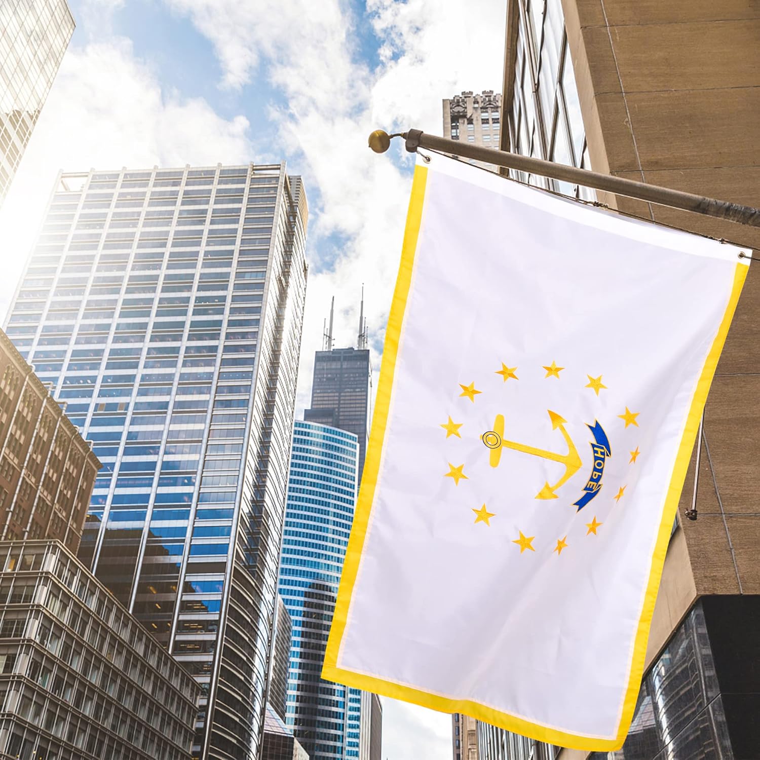 Rhode Island State Flag 3x5 Ft, Deluxe Embroidered Premium Polyester Durable RI Outside Flags, Indoor/Outdoor with Sewn Stripes and Brass Grommets