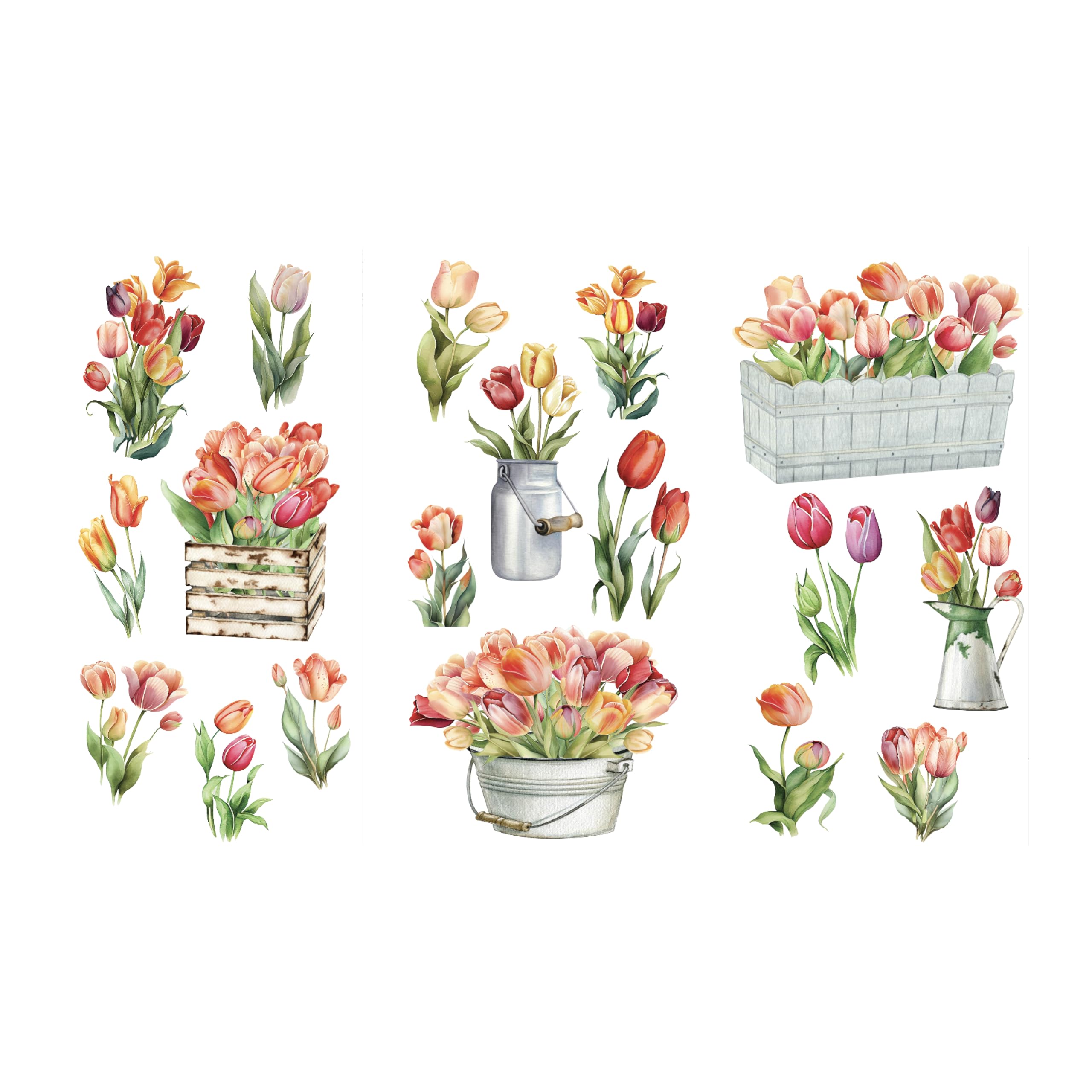 Rub on Transfery do rękodzieła i mebli, 3 arkusze projektowe, 15 x 30 cm, transfery do dekoracji domu, naklejki na meble i rękodzieło, od Thymeless Designs (tulipany)
