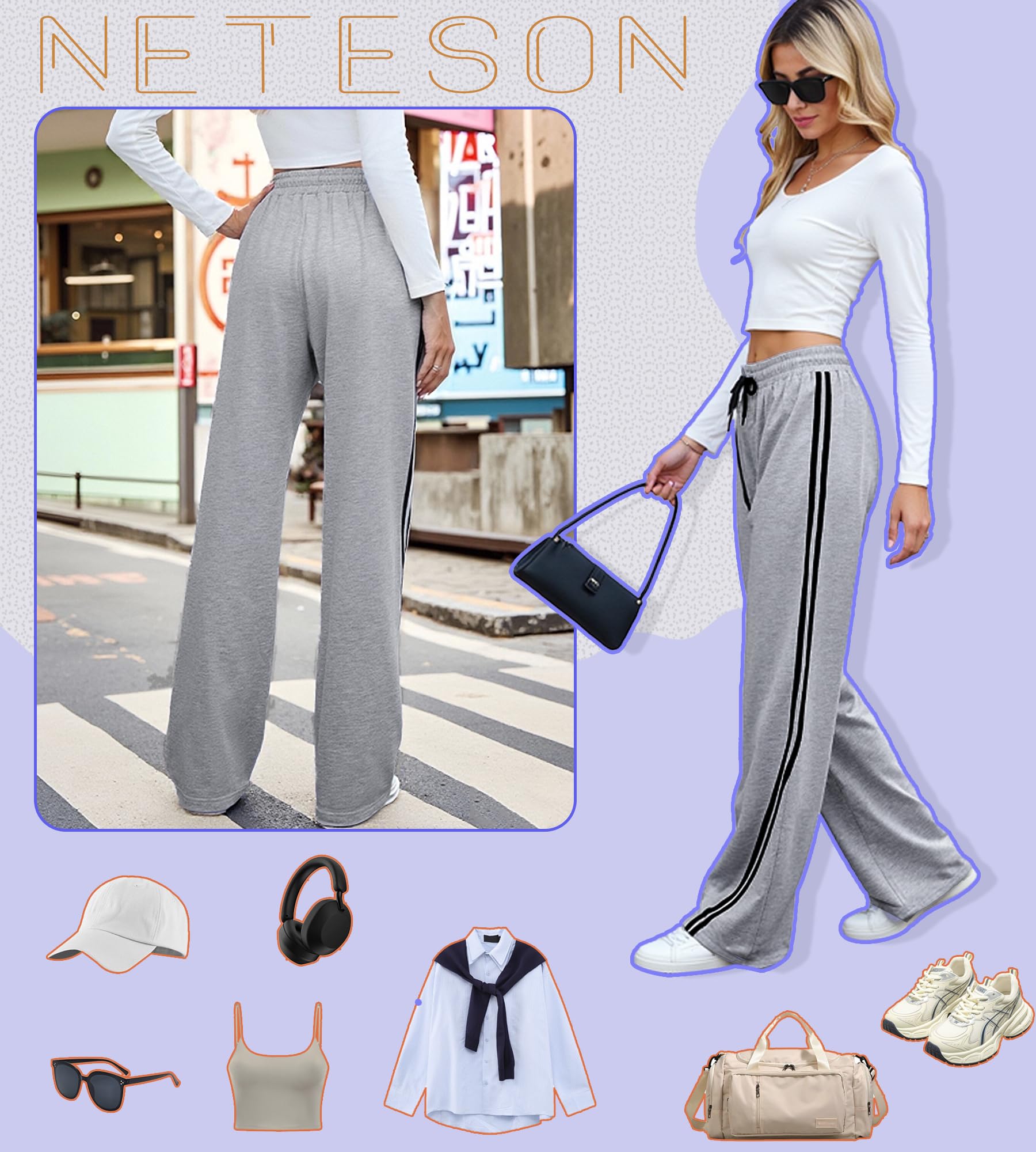 Pantaloni da Jogging Donna Larghi Pantaloni Sportivi Donna a Vita Alta Pantaloni della Tuta Allenamento Comodi Pantaloni Palestra Casual