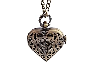 Vintage Bronze Heart Steampunk Pocket Necklace Watch for Women Girls by Zebella