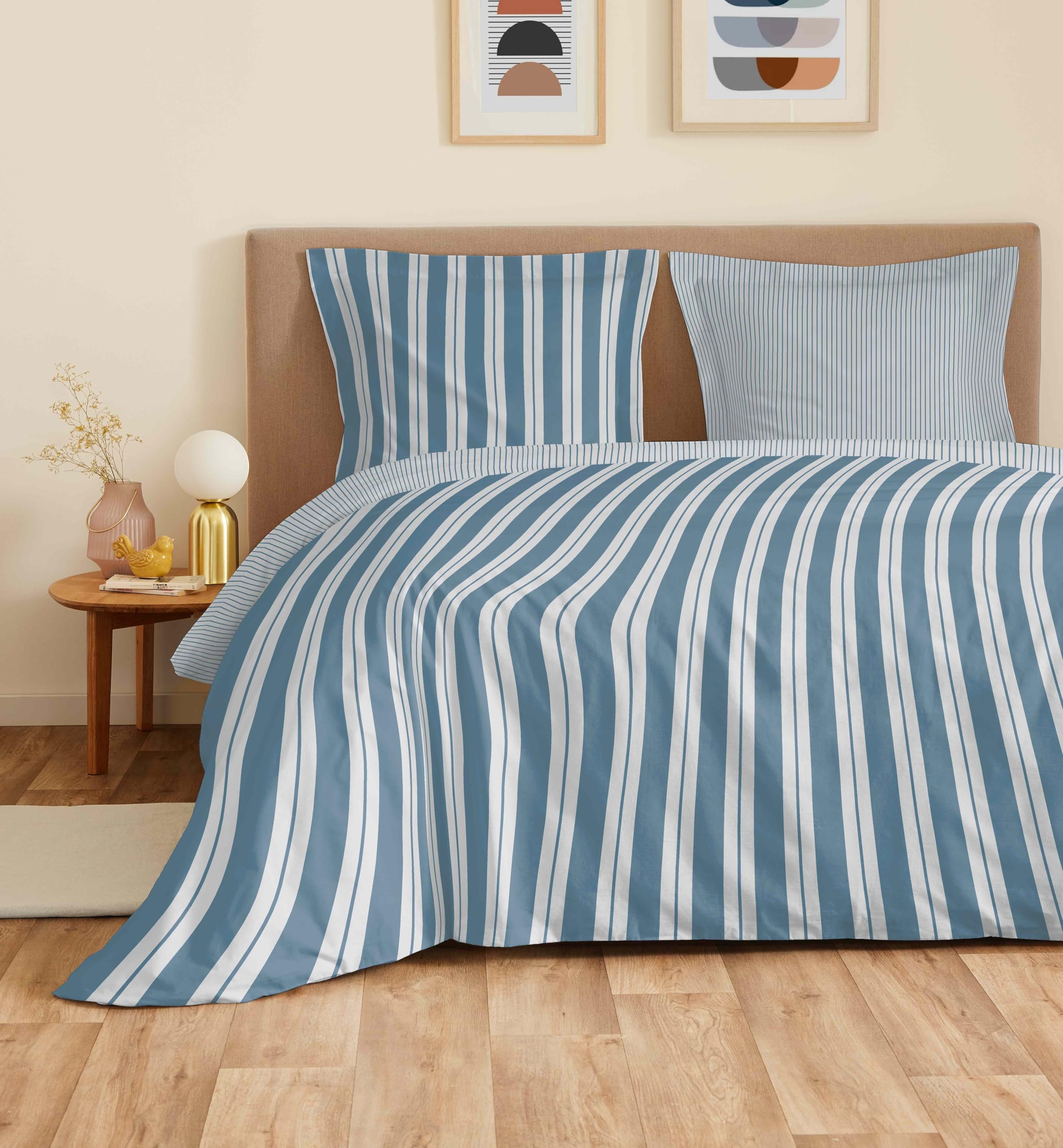Parure de draps 4 pièces "Vanessa" pour lit 140 x 190 cm (Florence Denim)
