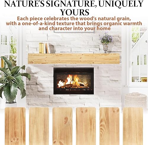 Miniatura 28 de Mantel de chimenea de 60 pulgadas, estante de mantel hecho a mano para sobre chimenea, mantel de madera con soporte invisible resistente, estantes