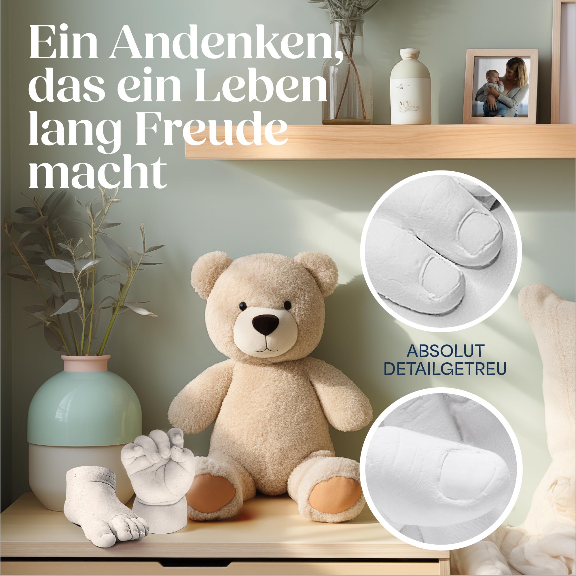 Niimo® 3D Gipsabdruck Baby Hand und Fuß – Geschenk zur Geburt, Taufe & Babyparty – Detailgetreues & ungiftiges Handabdruck & Fußabdruck Set, Neugeborenen Geschenk (0-9 Monate)