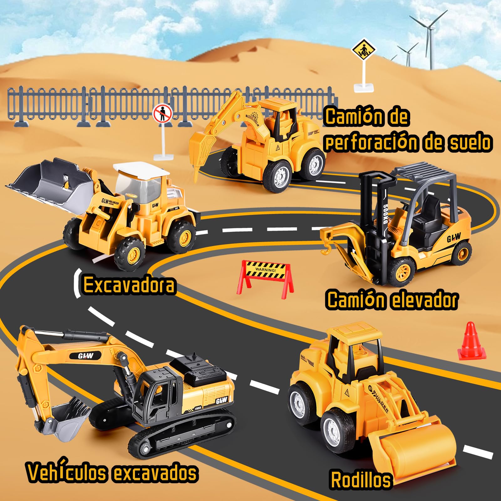 Herefun Vehículos Construcción Grandes, Camión y Grúa Con Sonido, Juguete Transportador Para Niños 3,4+