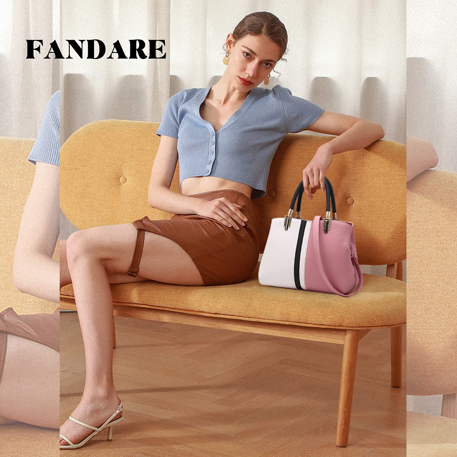 FANDARE - Bolso de mano para mujer, estilo bandolera, piel sintética, impermeable, para compras, fiesta, viaje, bolso de hombro, rosa, large, Elegante