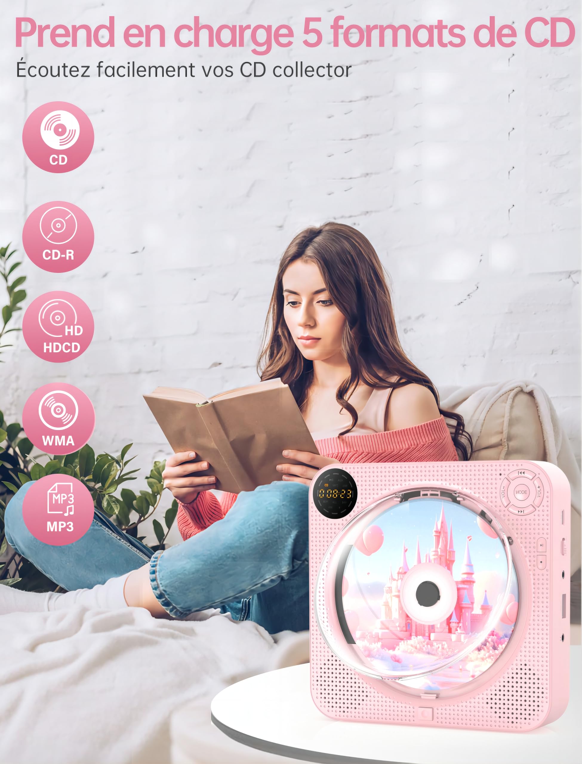 Arafuna Lecteur CD Portable, Bluetooth CD Player pour la Maison avec Haut-parleurs, écran LCD et télécommande, Aupports FM Radio/AUX in/USB/Headphone Jack