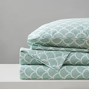 Comfort Spaces 100% Cotton Sheet Set Breathable, Lightweight, Soft with 12" Elastic Pocket Fits up to 14" Mattress, All Season Cozy Bedding, Matching Pillow Case, Twin Scales 3 Piece