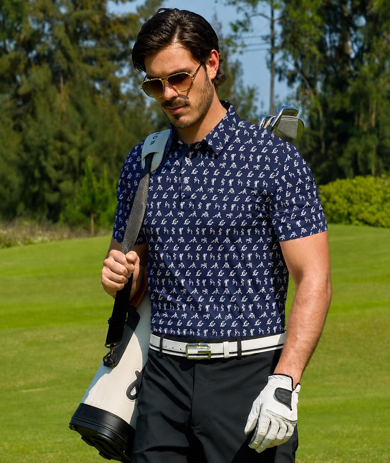 ZITY Mens Golf Shirts Short Sleeve Print Moisture Wicking Polo Shirt image 2