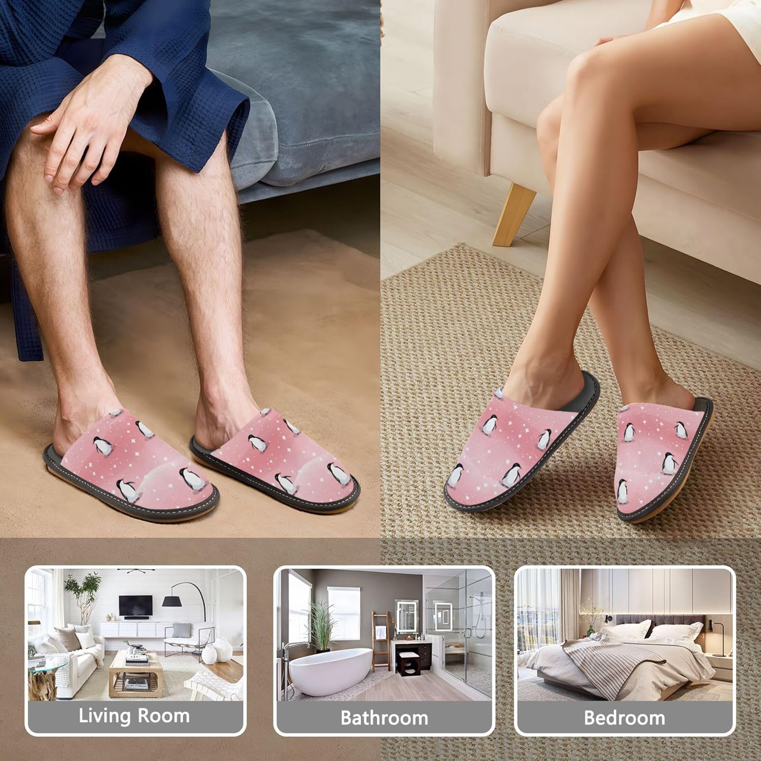 Cute Penguin House Slippers – Cozy Fuzzy Slippers for Guests, Washable & Disposable, Perfect for Shoeless Home, Spa & Hotel Use A112984