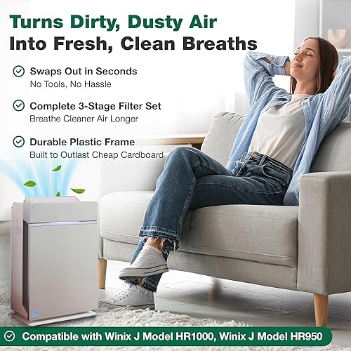 Miniatura 5 de Think Crucial 4 filtros purificadores de aire de repuesto y 4 filtros de carbono compatibles con Winix J, modelos HR950 y HR1000, comparado con la