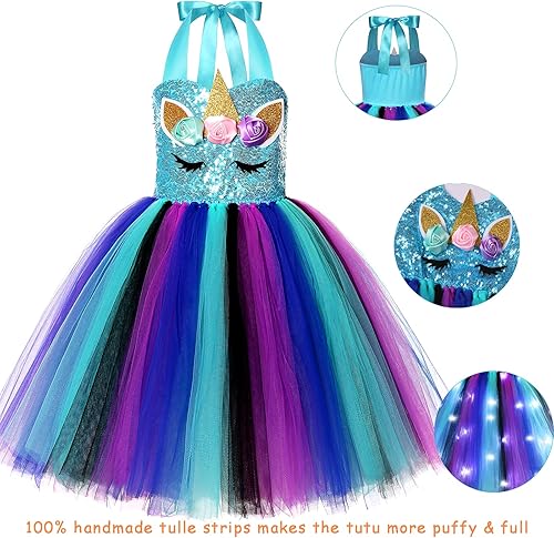 Miniatura 2 de Unicorn Dress for Girls Sequin Unicorn Costume with LED Lights for Halloween Birthday Party Decorations