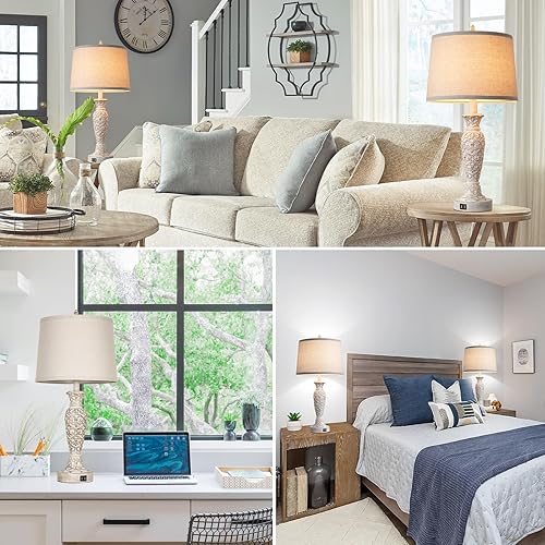 Miniatura 7 de Brightever Juego de 2 lámparas de mesa con dos puertos USB, lámparas de mesa de resina de 26 pulgadas de alto para sala de estar, lámparas de