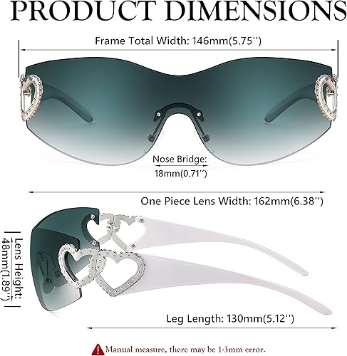 Miniatura 7 de FEISEDY Gafas de sol Y2K sin montura con corazón para mujeres y hombres, moda futurista envolvente, de gran tamaño, protección moderna B2981