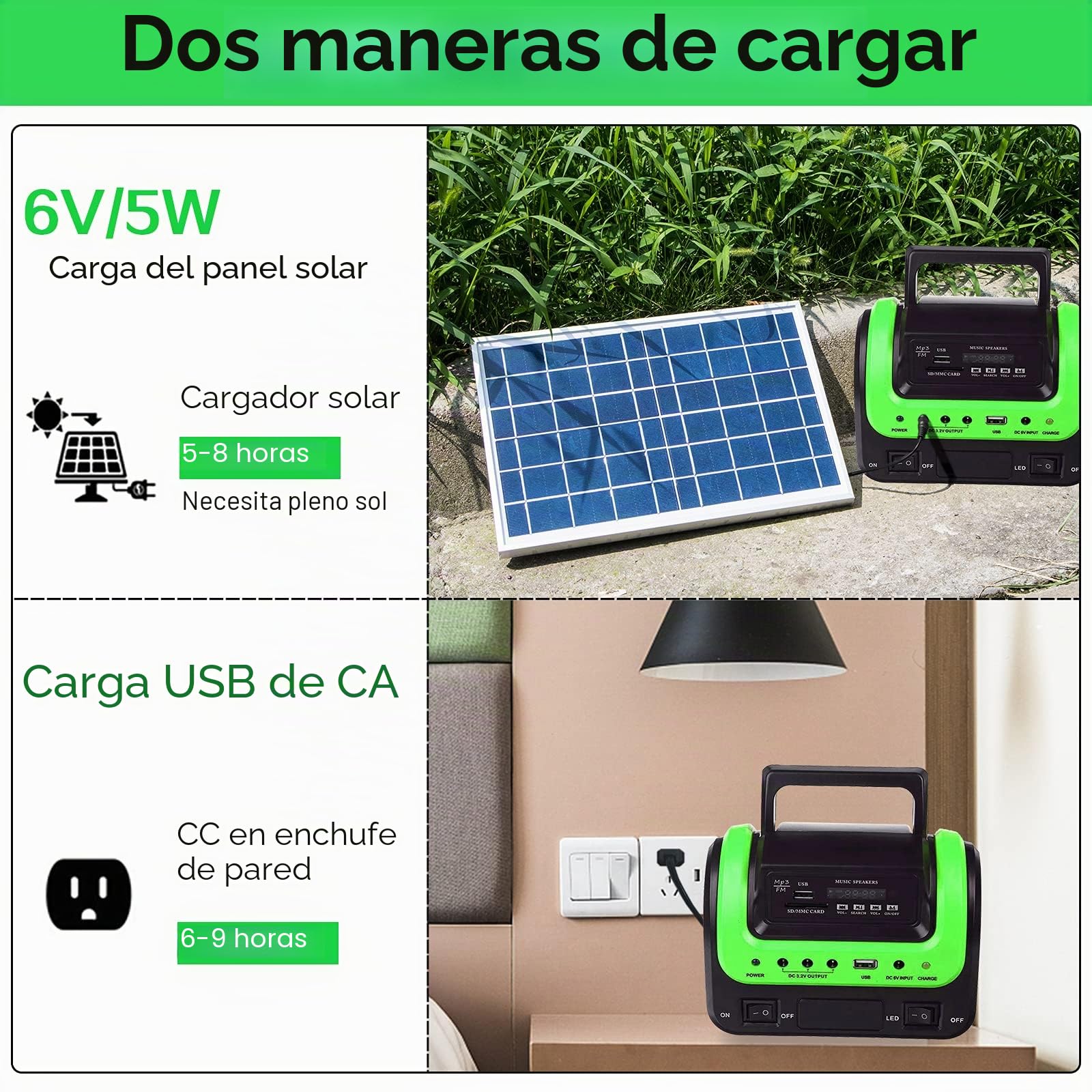 Generador solar portátil con panel, pequeña estación de energía para acampar | Estación de energía solar compacta con luces LED y carga USB. Incluye panel solar para camping, energía de respaldo de viaje