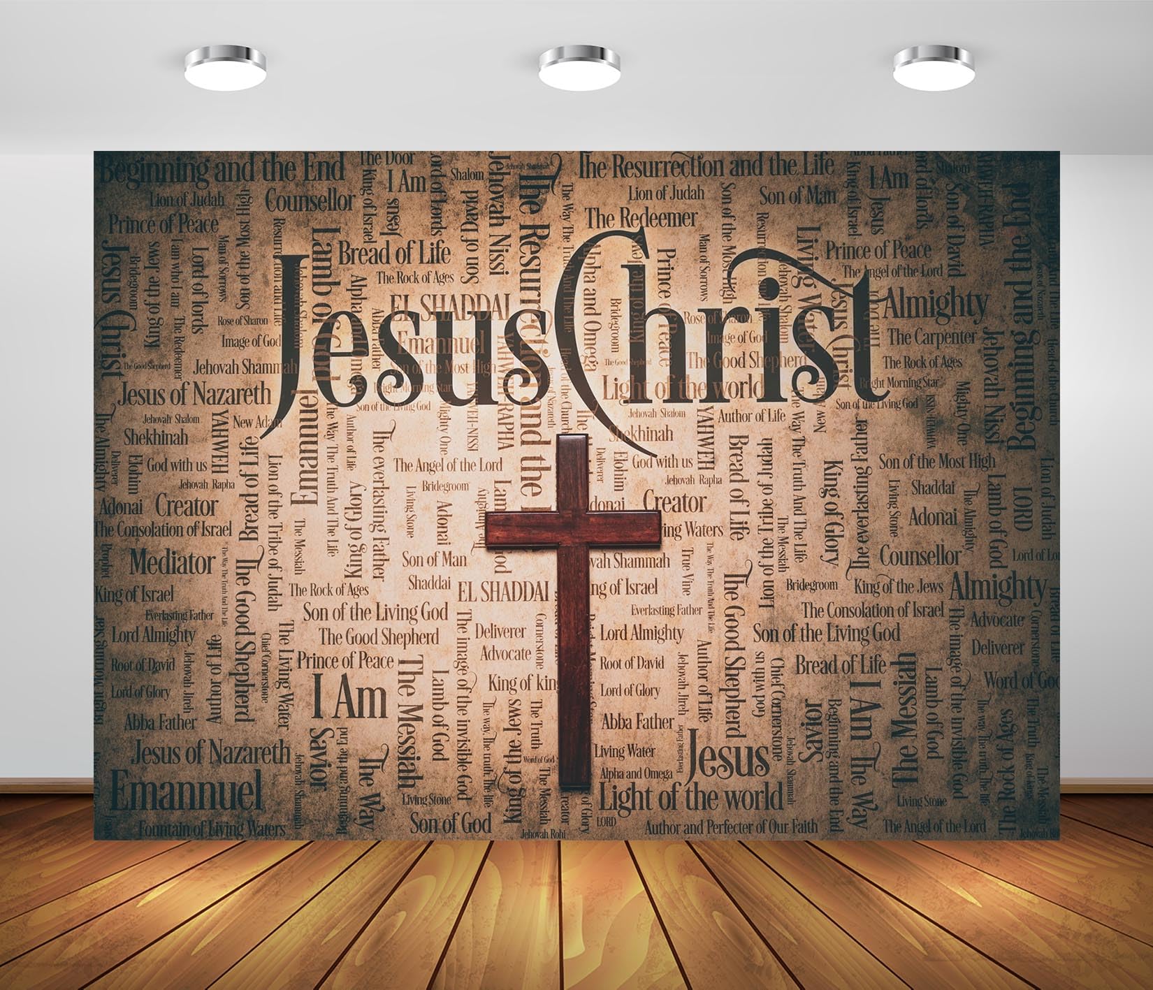 BELECO 7x5ft Fabric Jesus Christ Cross Backdrop Vintage Cross Jesus Religious Words Background Christmas Easter Photoshoot Religious Belief Church Christian Easter Photo Props 7x5FT N5-a20161