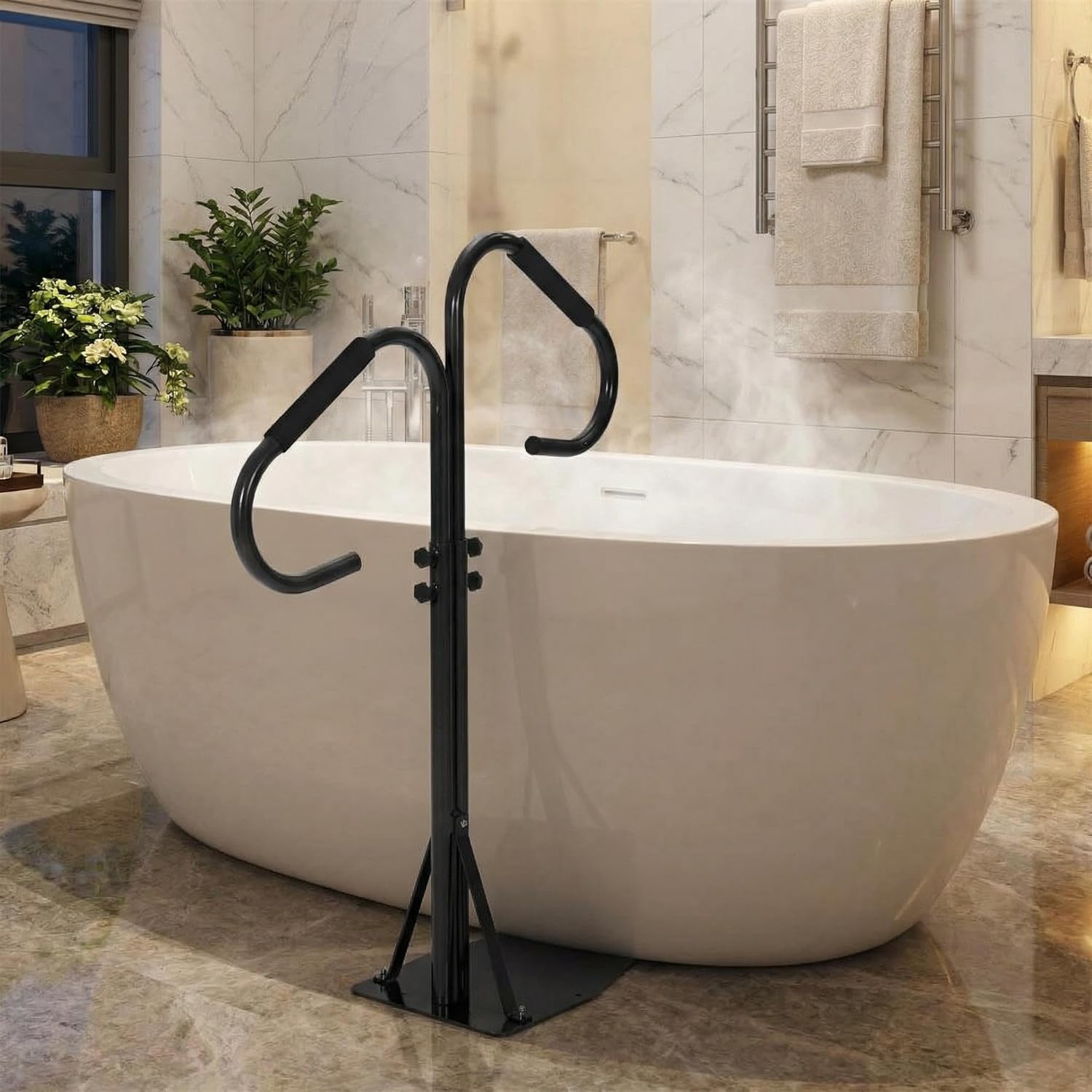 Slide Under Hot Tub Handrail for Above Ground Pool,38"-58" Adjustable Safety Spa Handrail, Deck Mount Swivel Hand Rail with Towel Hook for Indoor and Outdoor, 600LBS Capacity