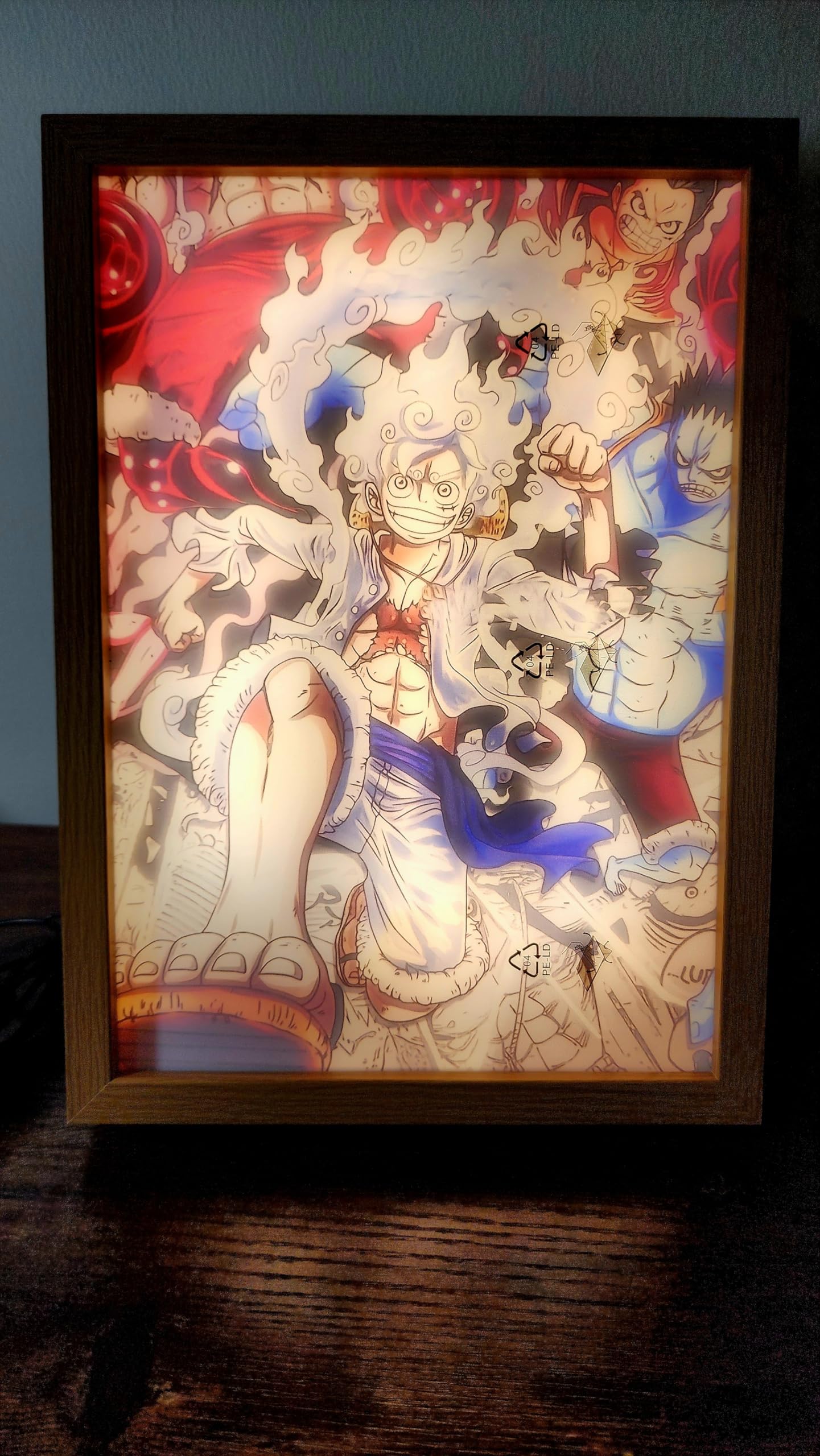 anime one piece Adjustable Painting Frame for Lighting Three-Color LED Glowing Acrylic Shadow Box Light for Wall Art Decor and Night Light for Home (luffy)