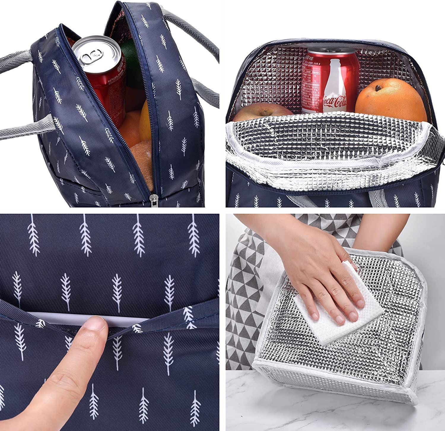AOXITO Polyester Large Insulated Lunch Bag for Office Men, Women, Kids School, Travel Tiffin Bag Pouch, Hot & Cold Lunch Box Bags for Boys, and Girls (Blue Leaf) (Blue), 10 Liters 4