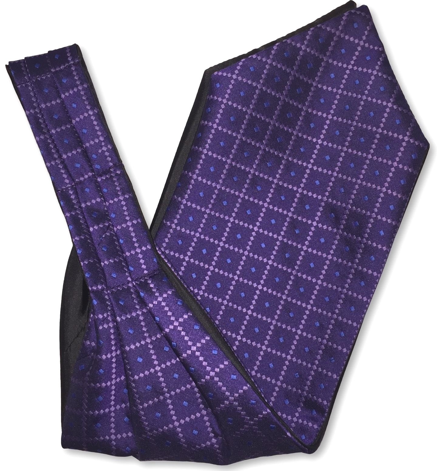 Great British Tie Club Men's Purple & Lilac Check with Blue Diamond 'Under Shirt' Ascot Cravat