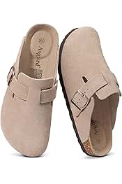 Women's Suede Clogs Leather Mules Arch Support Potato Shoes with Comfort Cork Footbed