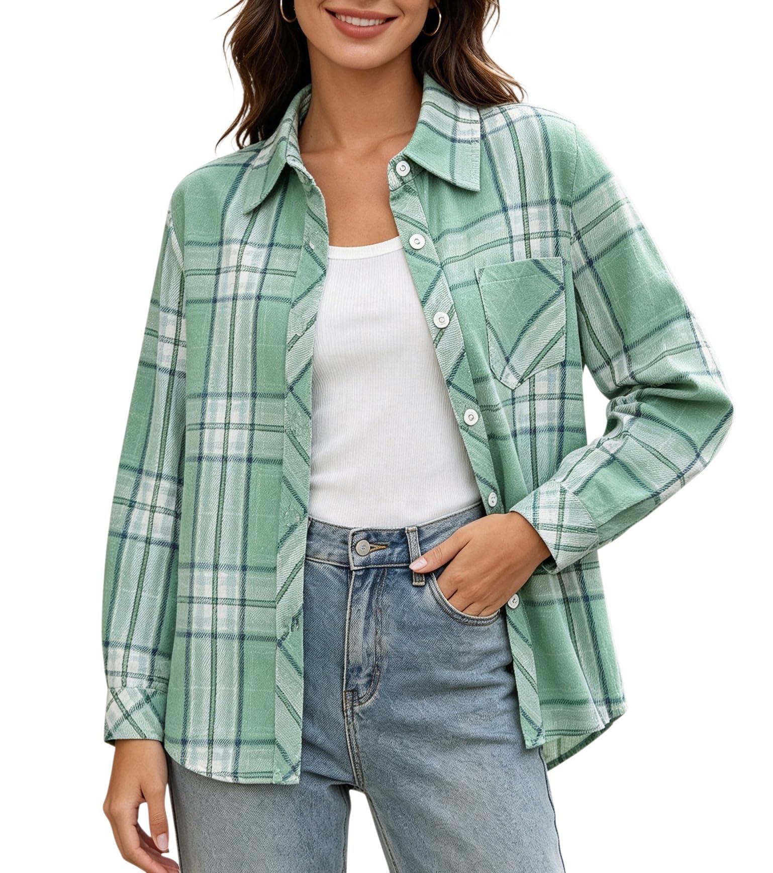 SANGTREE Womens and Girls Long Sleeve Flannel Shirt Plaid Button Down Shirt