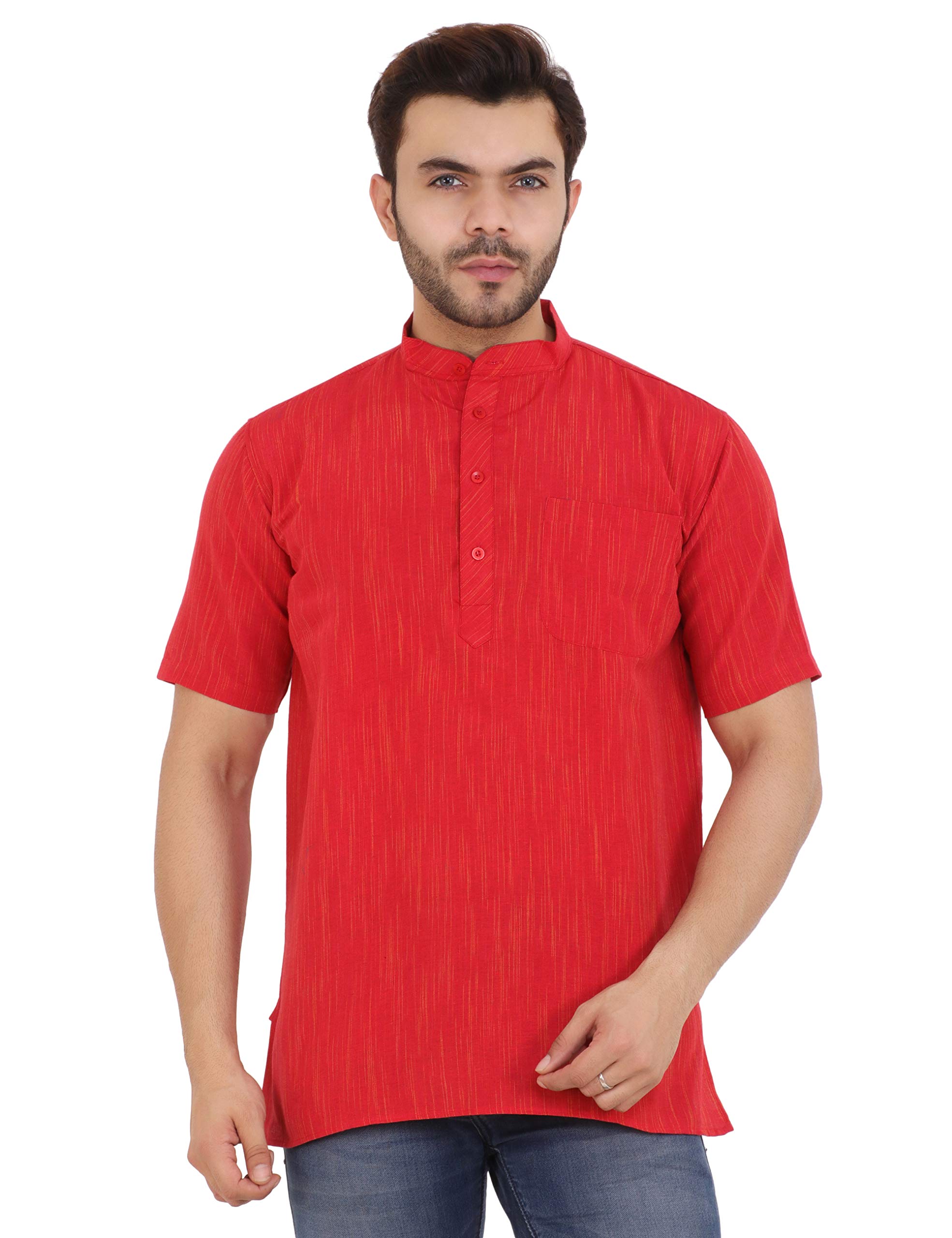 latest chikan Men's Cotton Regular Textured Short Kurta Half Sleeves - (SK-DJ)-picture-32