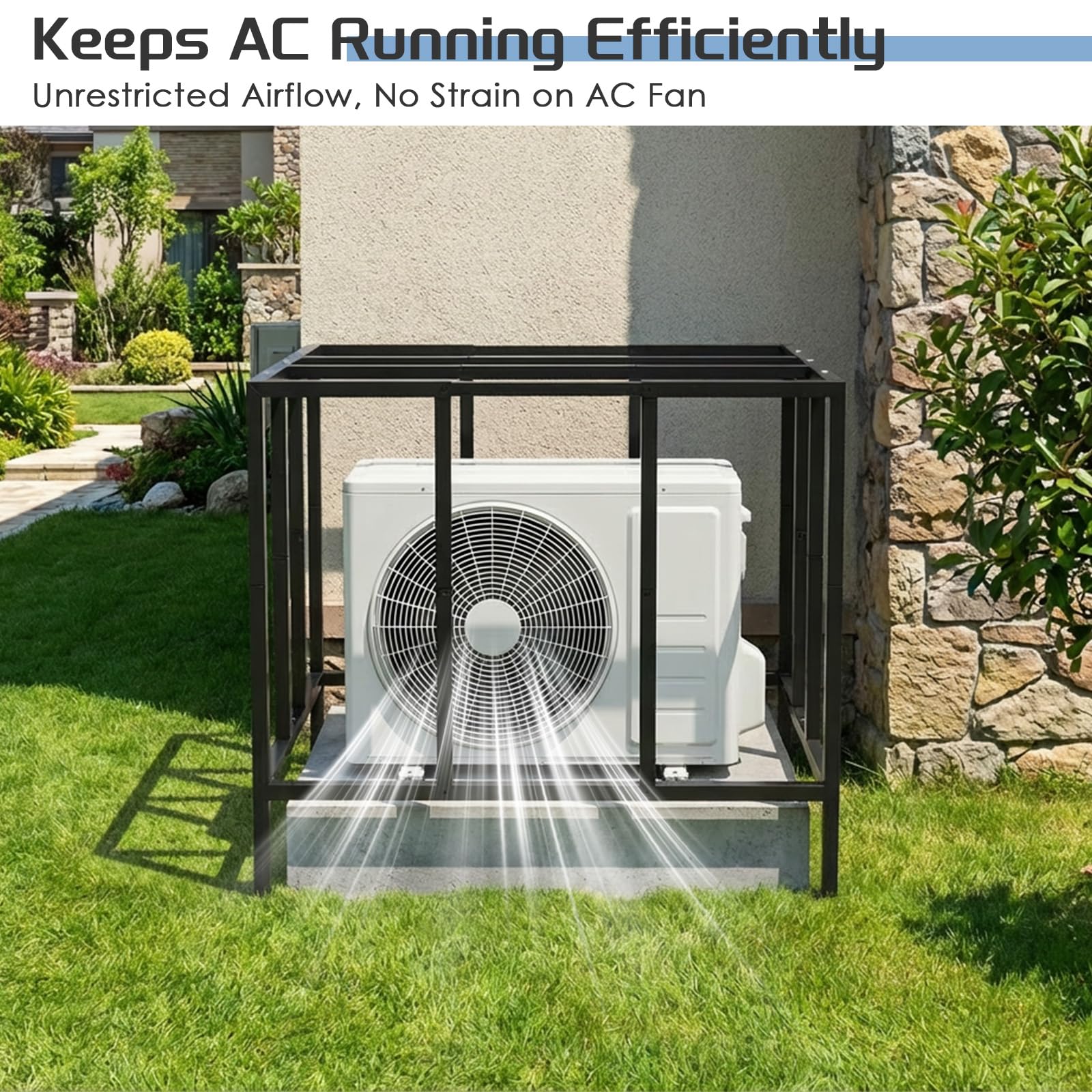 Condition photo showing New/Like New for air conditioner cage adjustable security cage large ac guard fit most condensers adjustable size up to 45" l x 45" w x 54" h with screws for round or square units outside anti-theft