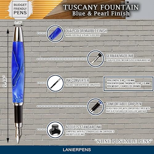 Miniatura 5 de Pluma estilográfica Toscana, cuerpo brillante marmoleado azul y perla