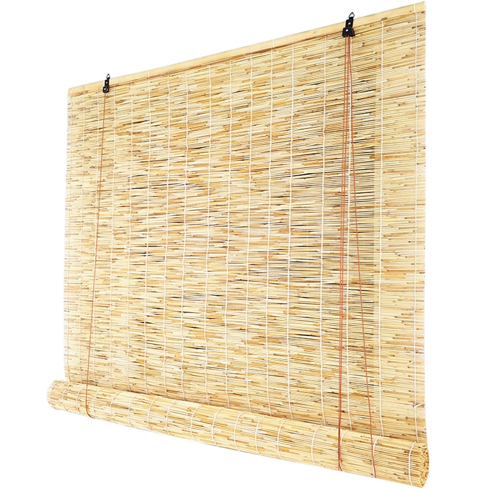 LWPCP Blackout Roller Blinds, 120Cm Wide Retro Bamboo Roll Up Window Blinds,Breathable Indoor Sun Shade,Natural Reed Curtain for Window/Door/Patio,Custom Size,2,120x120cm/48″x48″