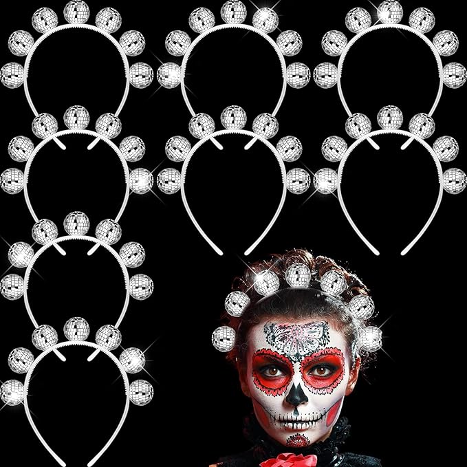 8 Pieces Silver Disco Ball Headband Vintage Disco Costume