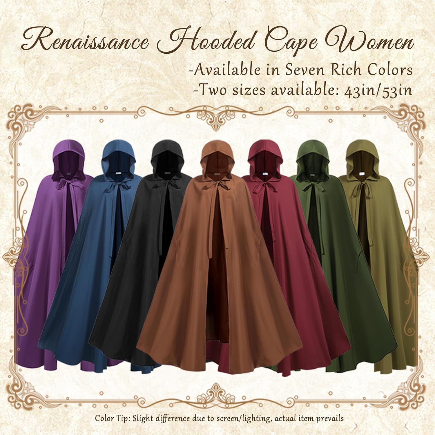 Women Renaissance Cloak with Arm Holes,Medieval Cloak with Hood,Adult Hobbit Cape Halloween - Image 7