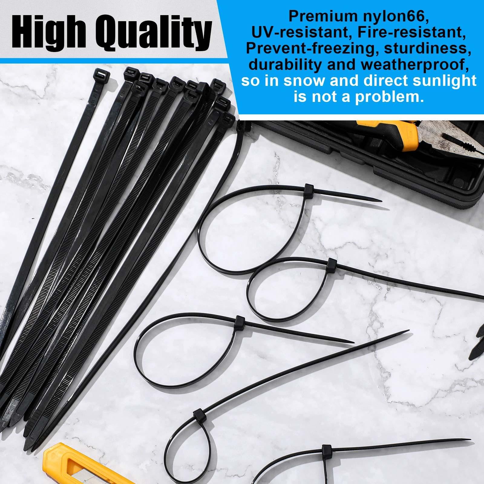 Reallnaive 1000 fascette stringicavo da 20 cm, resistenti, 54,4 kg, resistenti alla trazione, in filo di nylon nero, per interni ed esterni