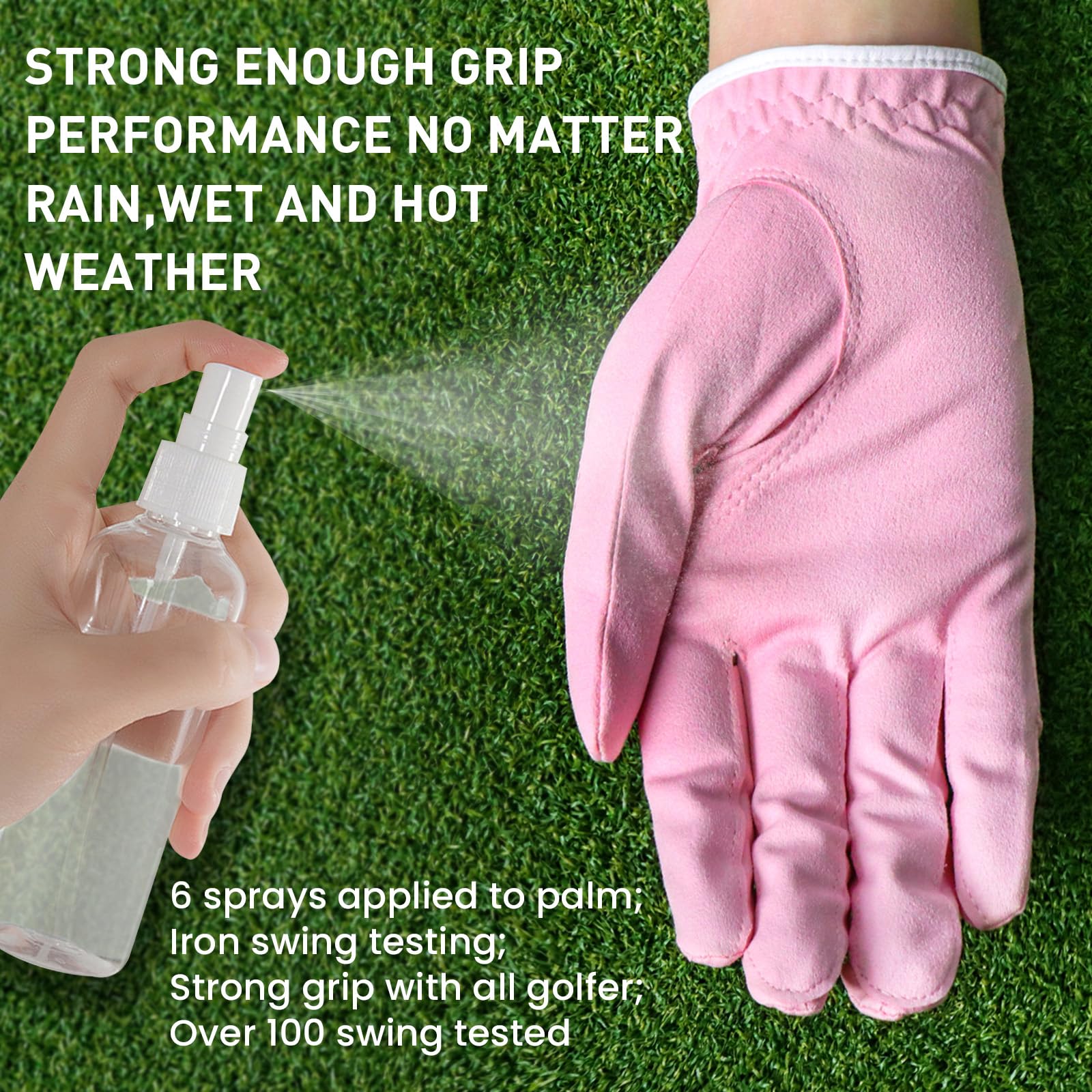 FINGER TEN Golf Gloves Ladies Right Hand All Weather Soft Rain Grip in Pair or 2 Pack - Image 3
