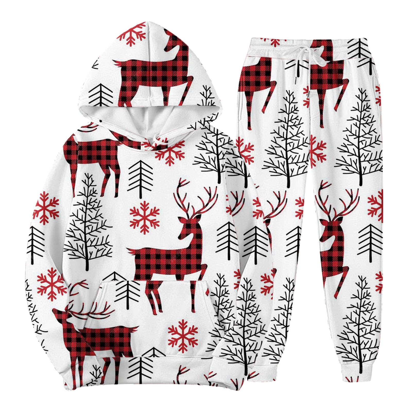 Męski dres bożonarodzeniowy renifer choinka 2 sztuki plus size bluzy z kapturem z długim rękawem i spodnie dresowe, świąteczny zestaw do joggingu, na siłownię, sport, kostiumy z kieszeniami