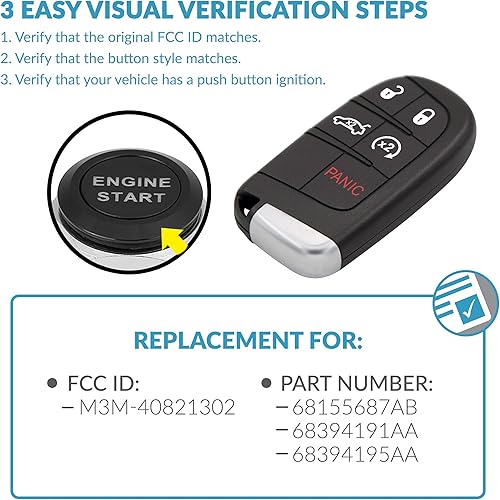 Miniatura 4 de Keyless2Go Repuesto para llave inteligente de proximidad de 5 botones para Chrysler Dodge M3M-40821302 68155687 AB