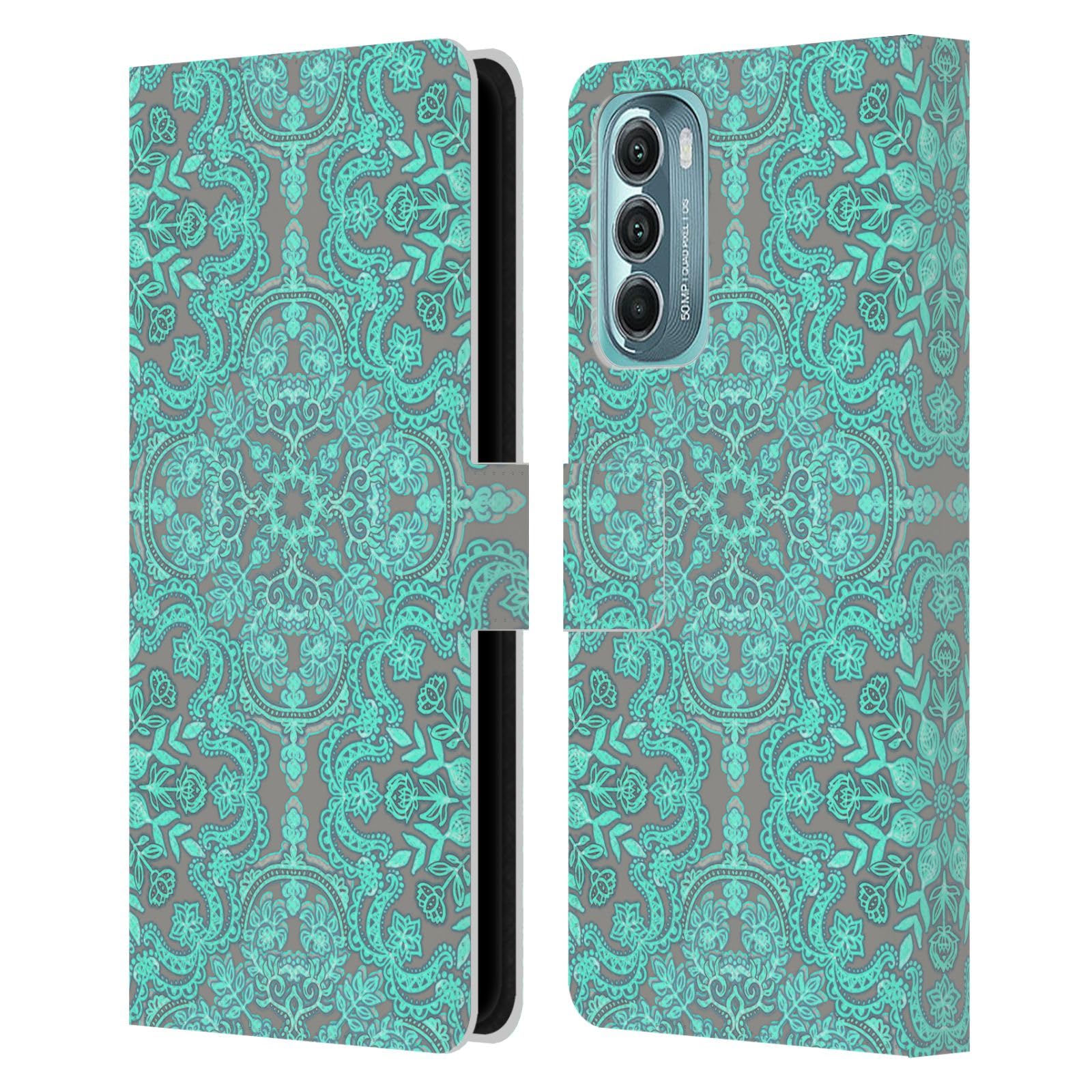 Head Case Designs Officially Licensed Micklyn Le Feuvre Mint Green and Grey Floral Patterns Leather Book Wallet Case Cover Compatible with Motorola Moto G Stylus 5G (2022)