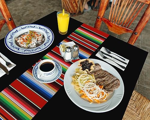 Miniatura 5 de Oudain Mantel de plástico de 12 piezas de 108 x 54 pulgadas, mantel impermeable a rayas mexicanas para noche de tacos, festivales, fiestas, bodas