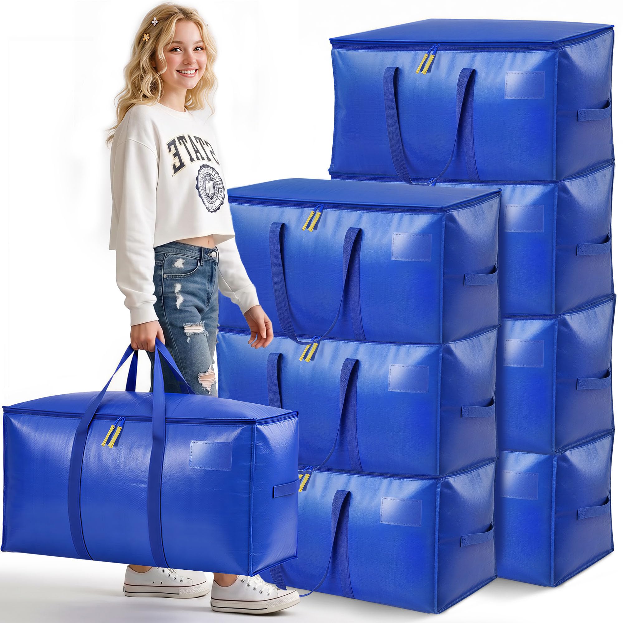 Time Forest Heavy Duty Moving Bags, Oversized Storage Bags, 8 Pack, Blue
